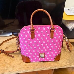 Dooney & Bourke Pink Satchel with Brown Trim